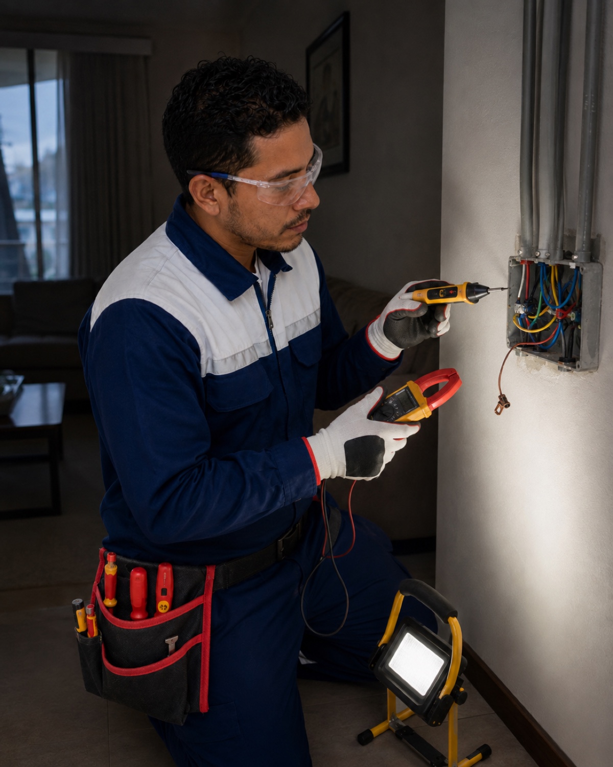 Técnico de HomeService diagnosticando un cortocircuito en Quito